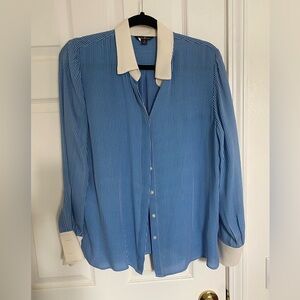 Brooks Brothers 100% Silk Blue and White Striped Shirt